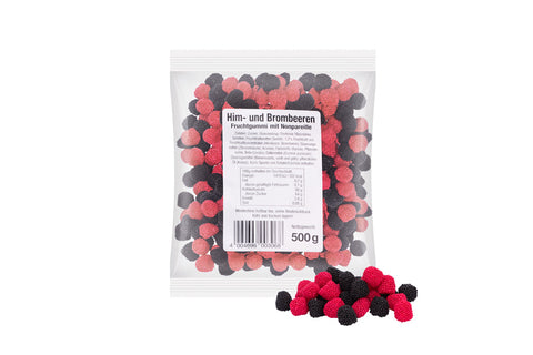 Fruchtgummi Him-/Brombeeren mit Zuckerperlen, 500g