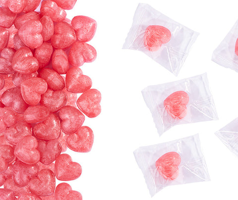 Herzbonbons Kirsche, einzeln verpackt im Flowpack