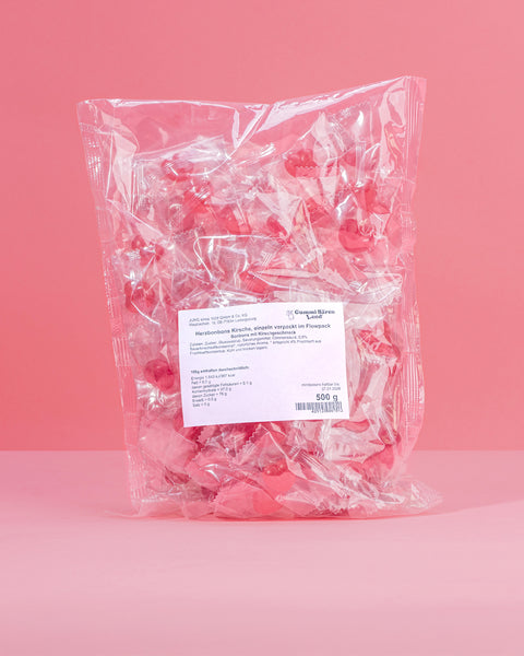 Herzbonbons Kirsche, einzeln verpackt im Flowpack