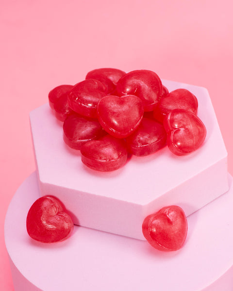 Herzbonbons Kirsche, einzeln verpackt im Flowpack