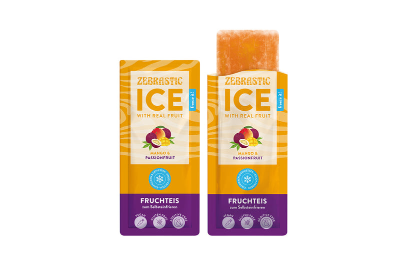 Zebra Ice, Mango & Passionsfrucht, Wassereis zum Selbsteinfrieren, 50 Stück
