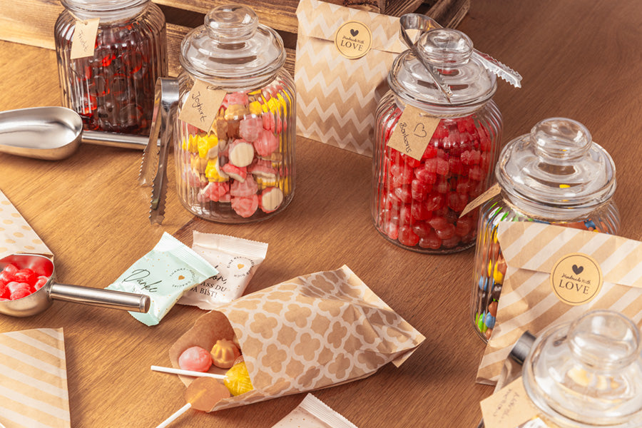 Candy Bar Zubehör Set inkl. 6 Vintage Gläser