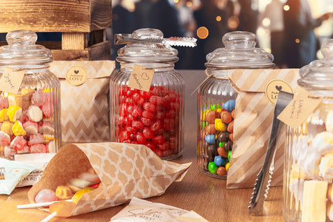 Candy Bar Zubehör Set inkl. 6 Vintage Gläser – Gummi Bären Land