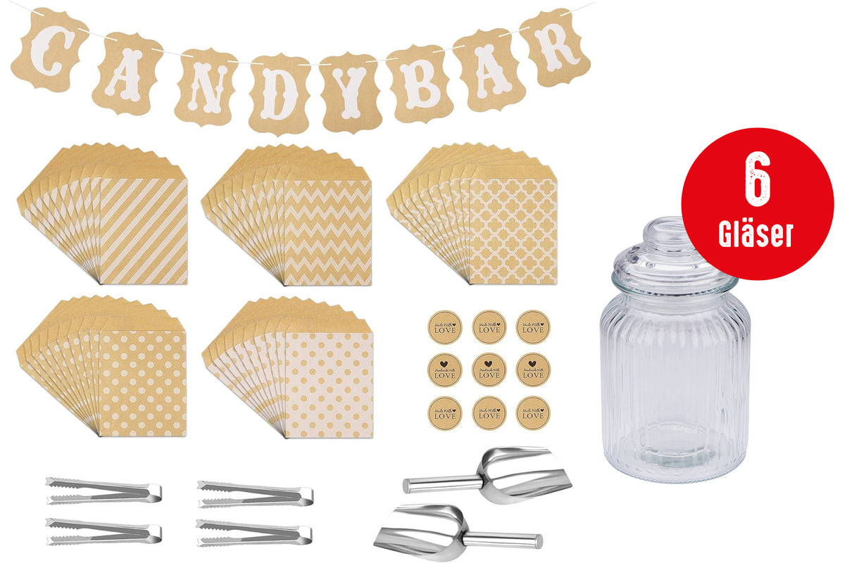 Candy Bar Zubehör Set inkl. 6 Vintage Gläser
