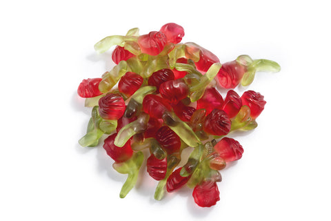 Sektglas gefüllt mit Fruchtgummi Rosen, 150g